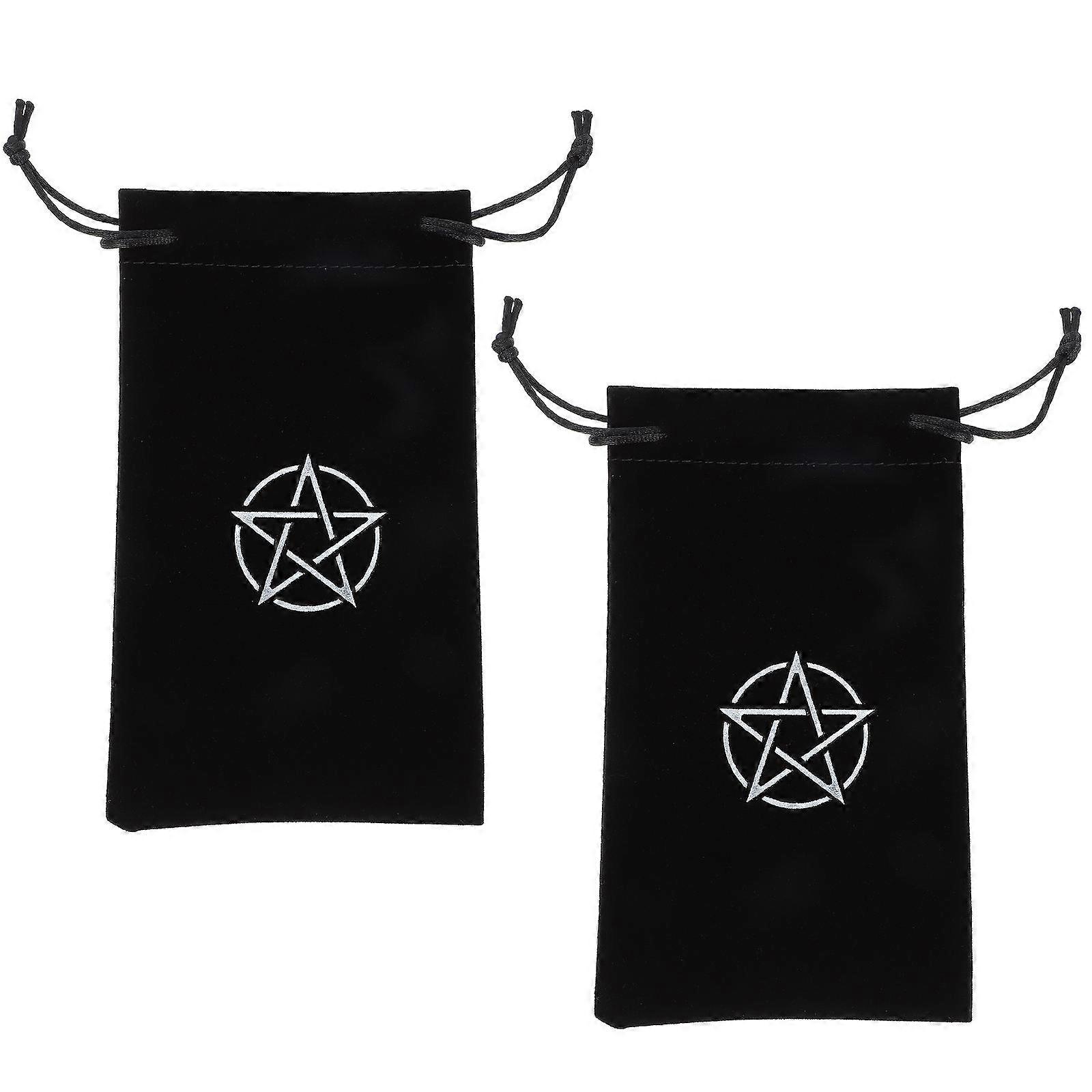 Tarot Storage Organizer Bag Cloth Drawstring 2Pcs Black Pentacle Design