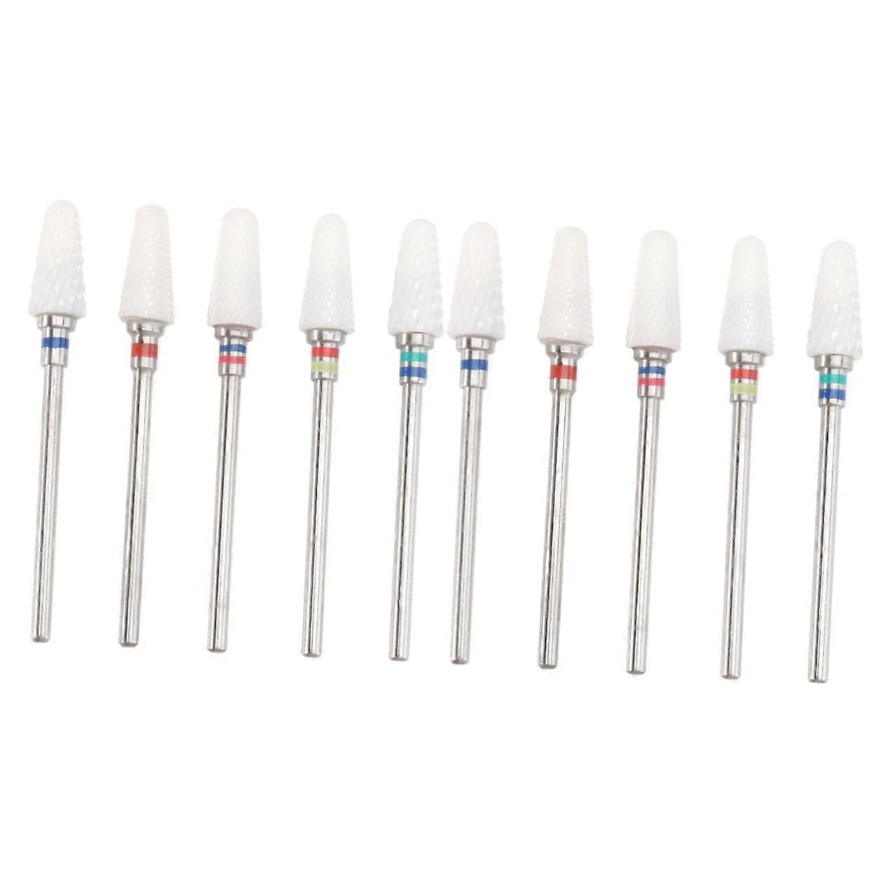 10pcs Ceramic Nail Drill Bit Set for Manicure Pedicure Gel Acrylic Nails Precise Shaping Durable