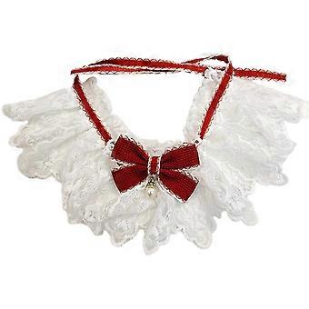 26-27 Pet Collar Romantic Bowknot Cat Lace Collar with Adjustable Straps Stylish Lace Mesh Dog Bib Pet