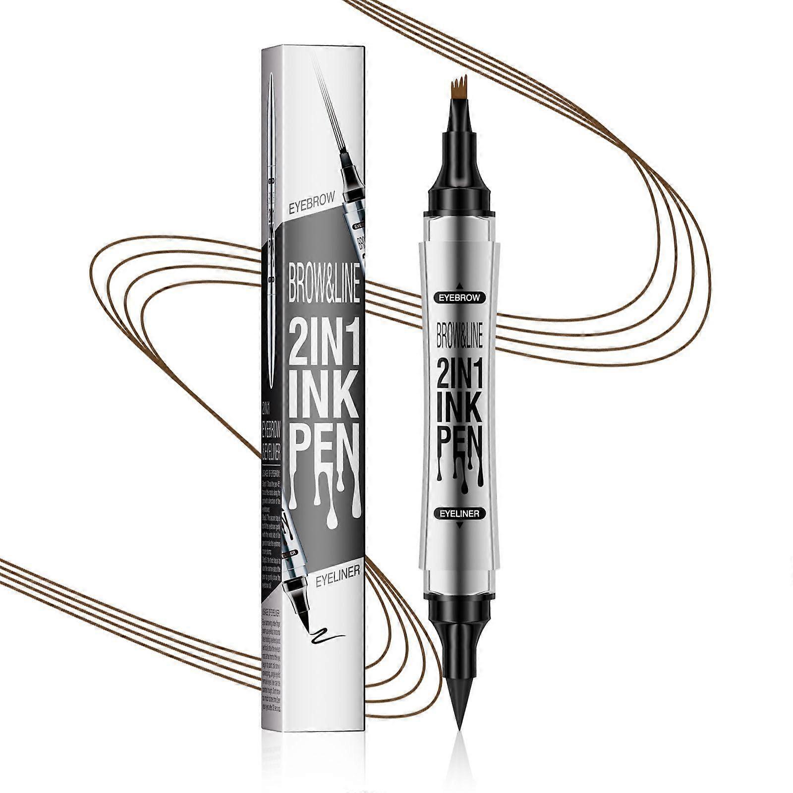 Microblading Eyebrow Pen Dark Brown Waterproof Smudge Proof Dual Tip 4 Fork Precision Brow Pencil
