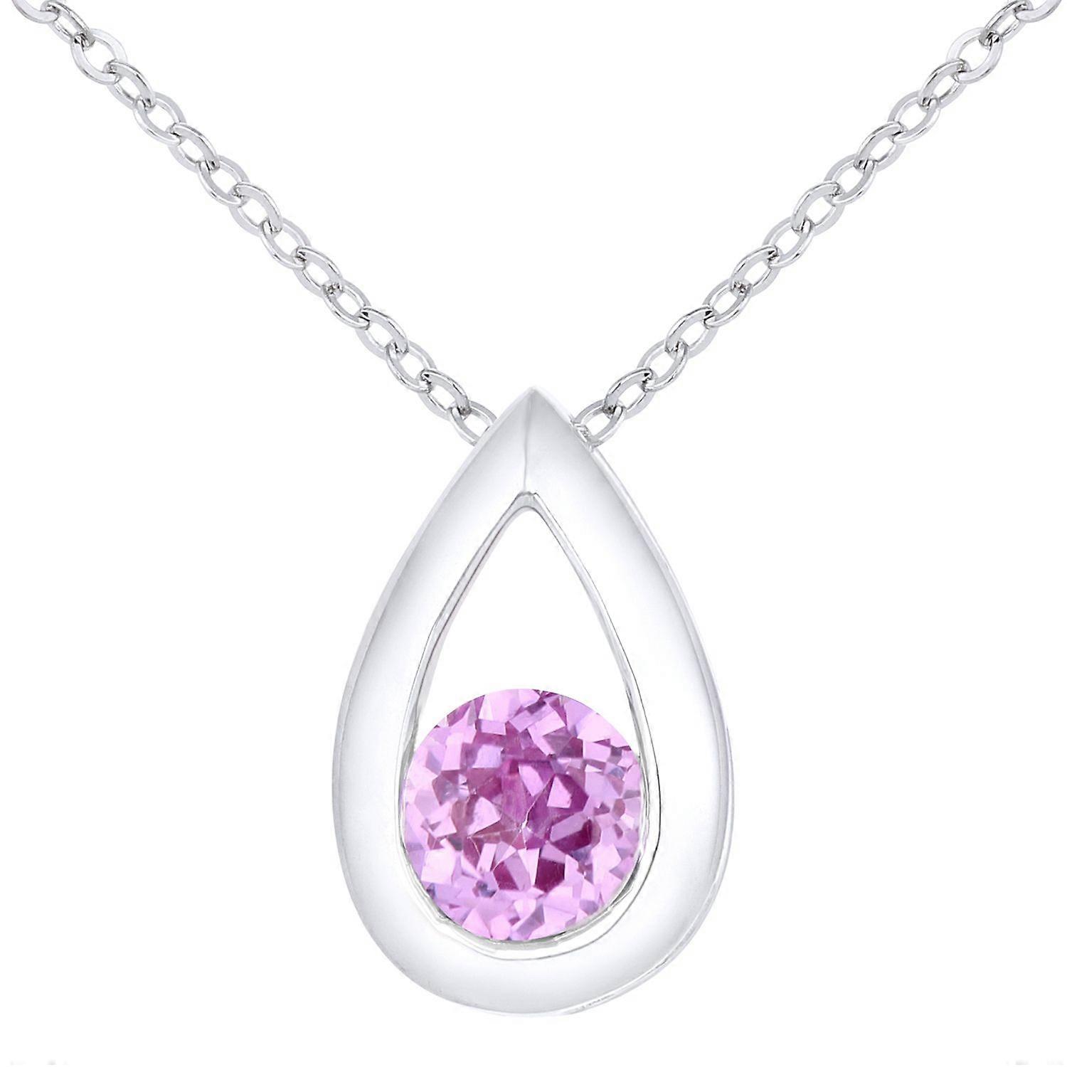 Jewelco London 9ct White Gold Round 20pts Created Sapphire Teardrop Pendant Necklace 18 inch 46cm