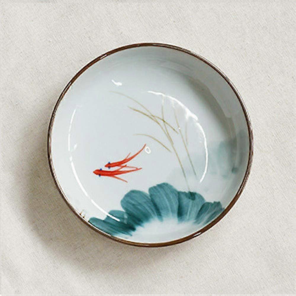 Ceramic Dinner Plate 5 Inch Retro Underglaze Dish with Goldfish Pattern Durable Oriental Style