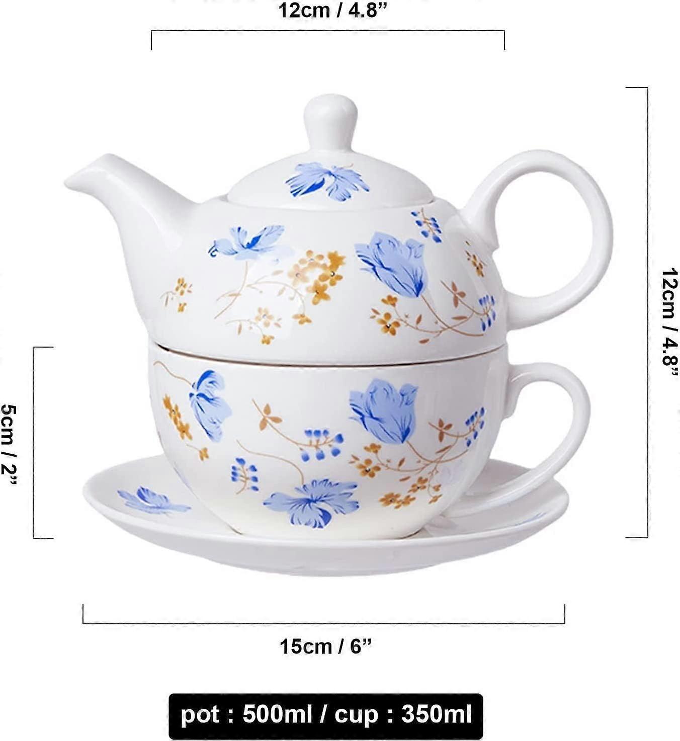 Bone China Tea for One Set, Ceramic Teapot 500ml with 350ml Cup, GiftReady Small Tea Set