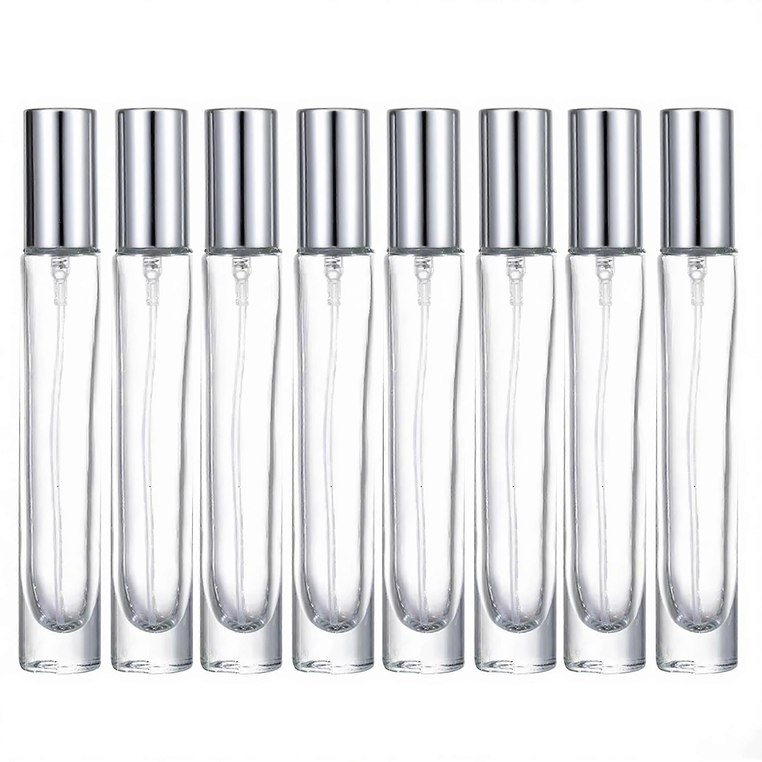 8 Packs 10ml Glass Perfume Spray Bottles, Mini Travel Refillable Atomizer Set with Silver Caps