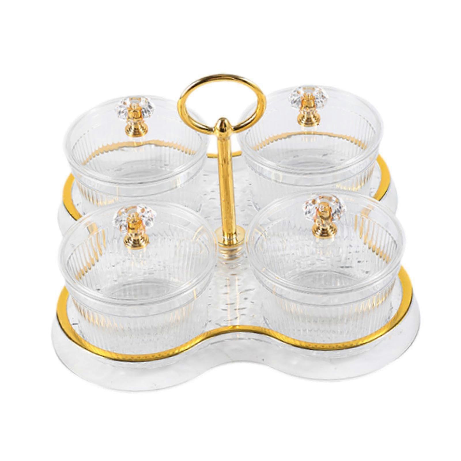 Transparent Snack Serving Tray with Lid, 4Grid MultiCompartment Candy and Nuts Organizer