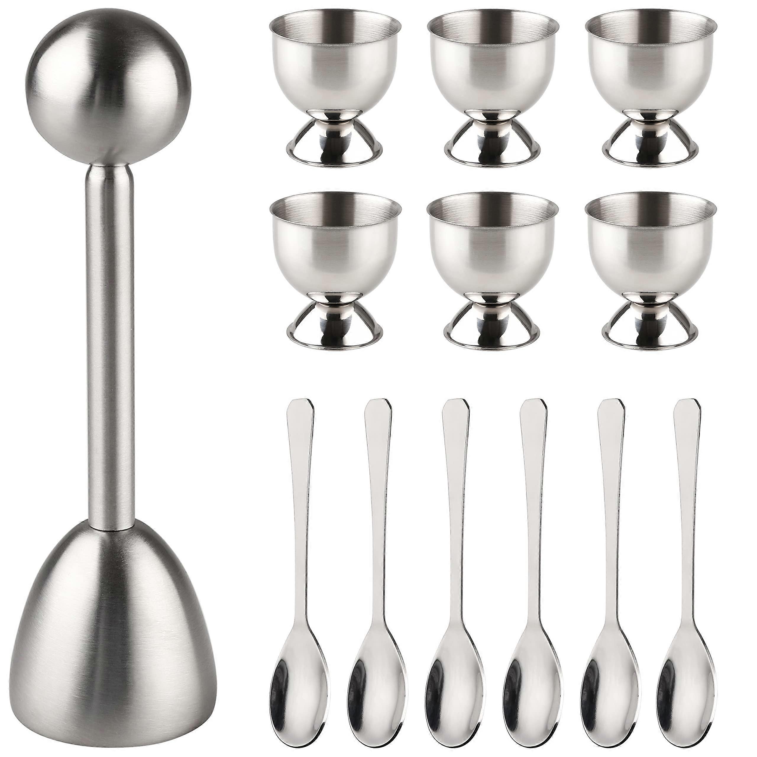 Egg Topper Set with Stainless Steel Soft Boiled Egg Cups and Spoons for Precision Eggshell Cutting