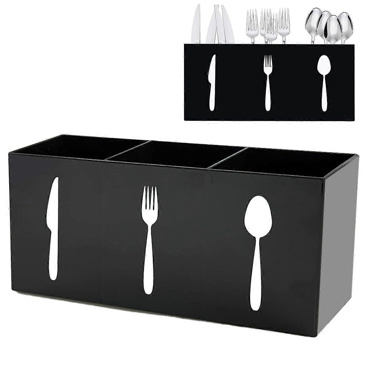 Acrylic Silverware Organizer with Labeled Compartments, Compact Utensil Holder for Kitchen Countertop