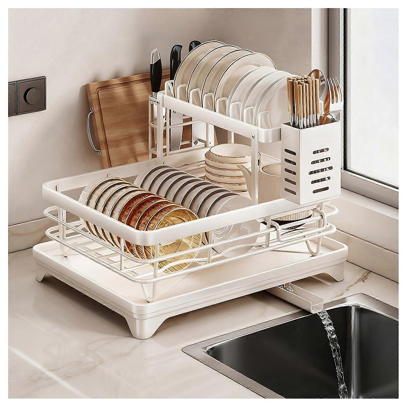 2 Tier Dish Drying Rack with Drainboard, Stainless Steel Large Capacity Kitchen Counter Organizer
