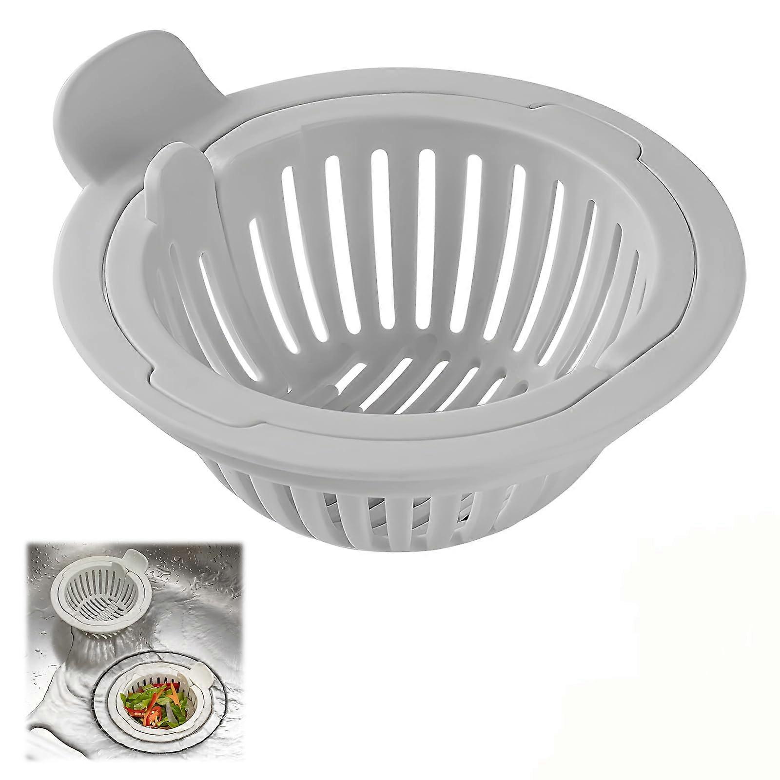 Grey Automatic Sink Strainer with Handle, PresstoEmpty Kitchen Drain Basket for Clog Prevention