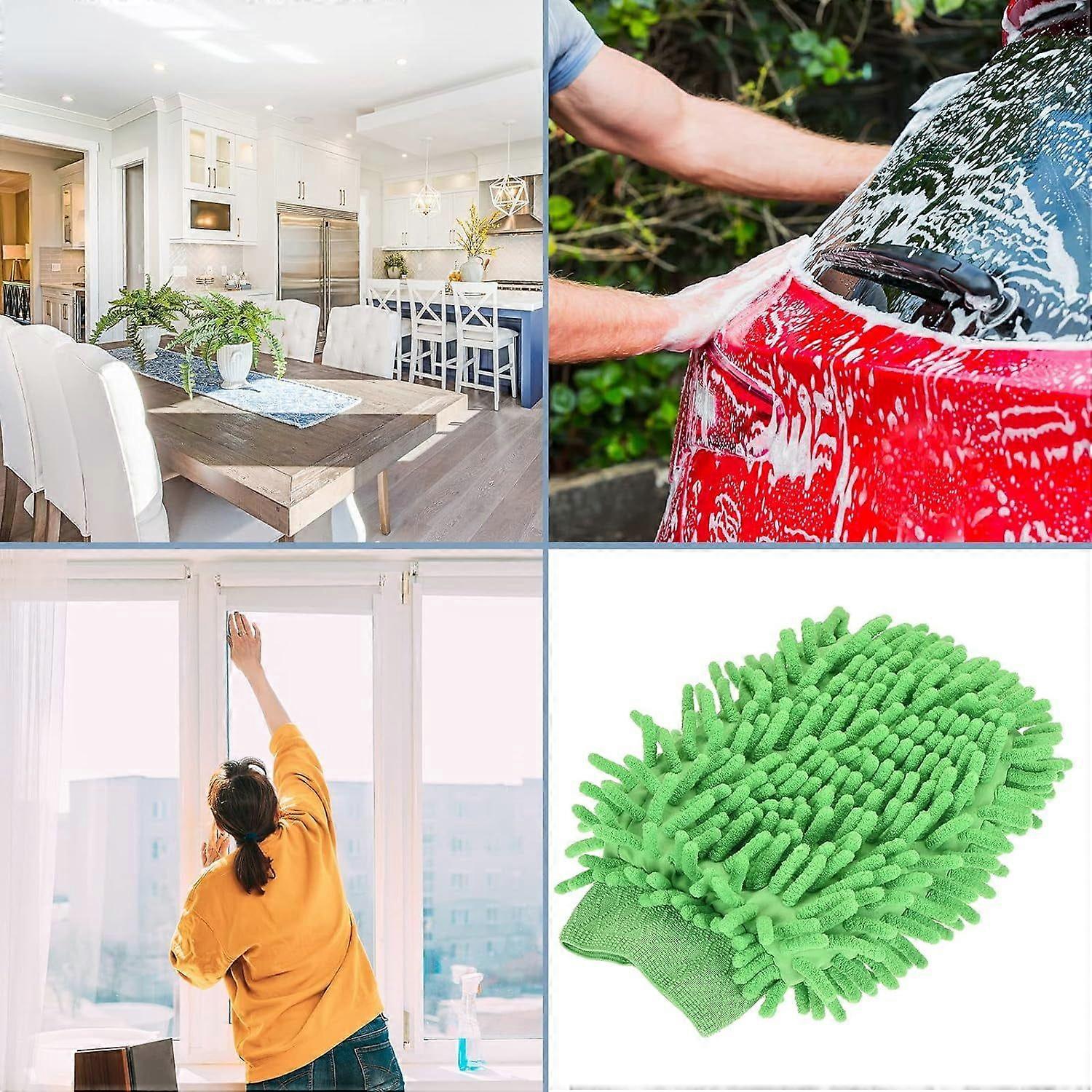 Microfiber Chenille Wash Mitt - Double Side Reusable Gloves for Cleaning,