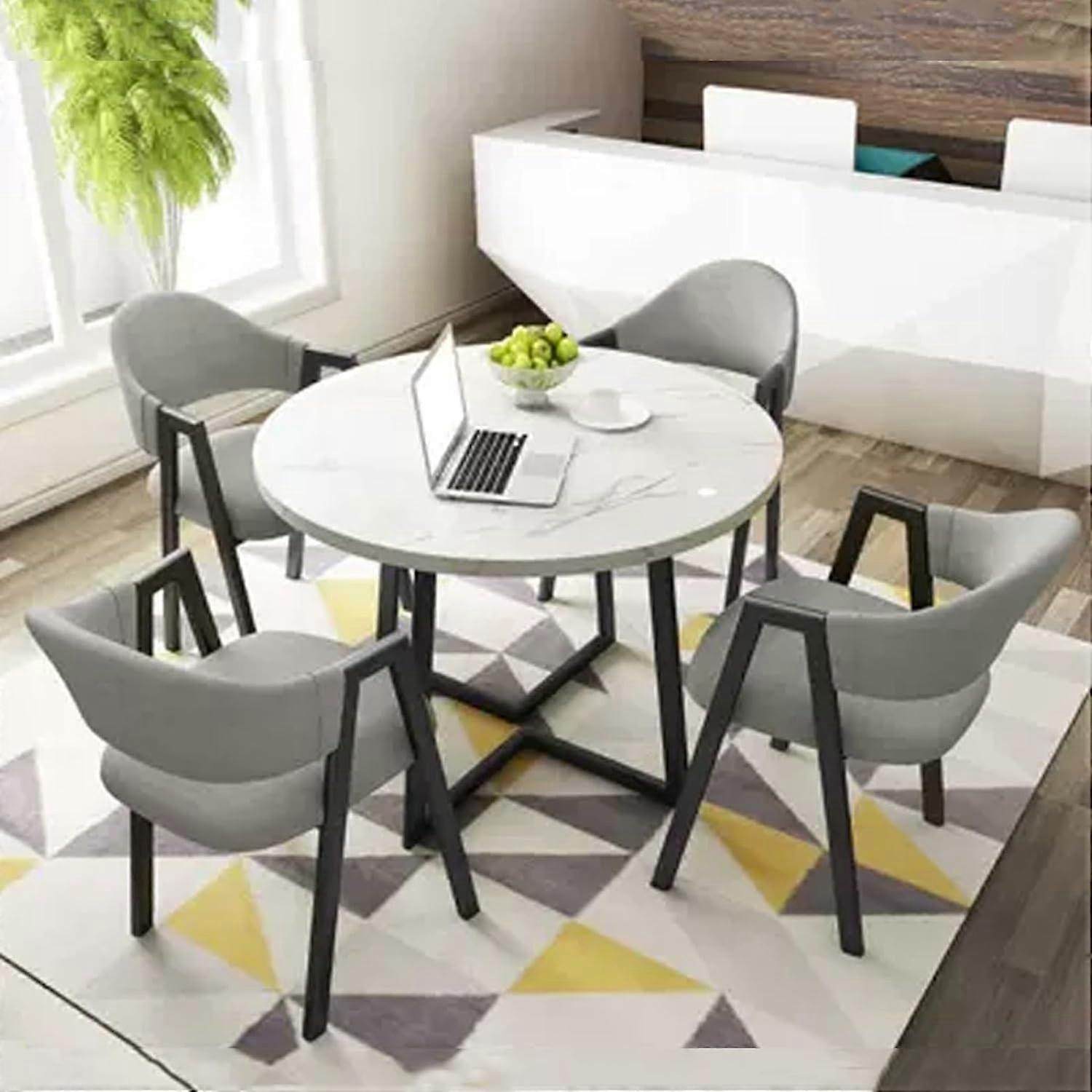 Small Dining Table and Chairs Set Light Gray, SpaceSaving Round Design for Office or Reception
