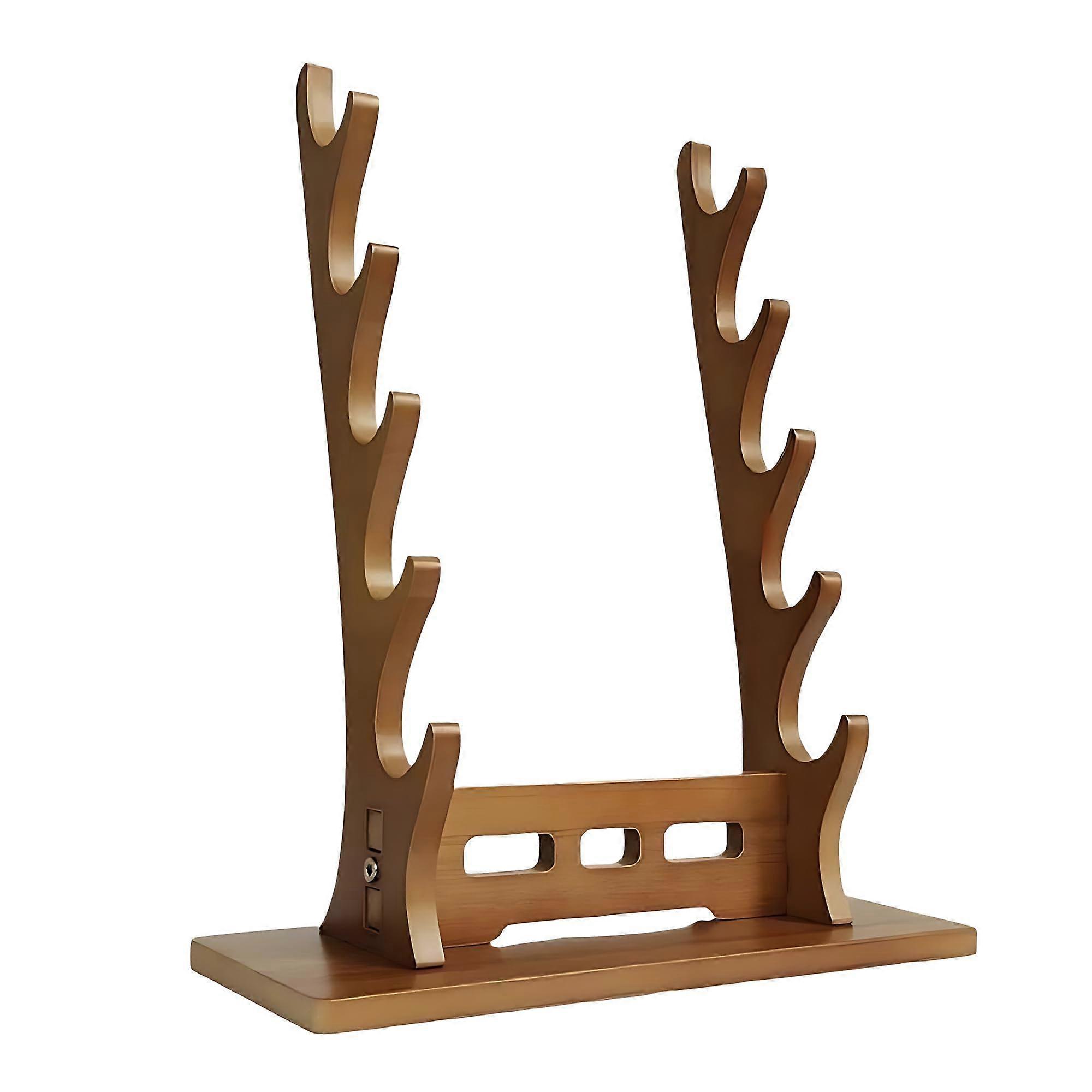 5 Tier Wooden Katana Stand for Tabletop Display, Sword Rack and Flute Holder, Space Saving Storage