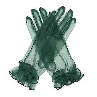 Womens Ruffle Tulle Gloves Sheer Wrist Gloves for Wedding, Prom, Cosplay, Stage Costume
