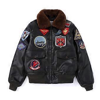 Vintage G1 Fliegerjacke für Herren – Winterjacke aus Baumwolle, gefüttert mit PU-Leder, Motorradmantel mit Pelzkragen und Abzeichen