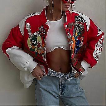 Vintage Racing Jacket - Y2K Red Bomber Jacket, Printed Streetwear Coat