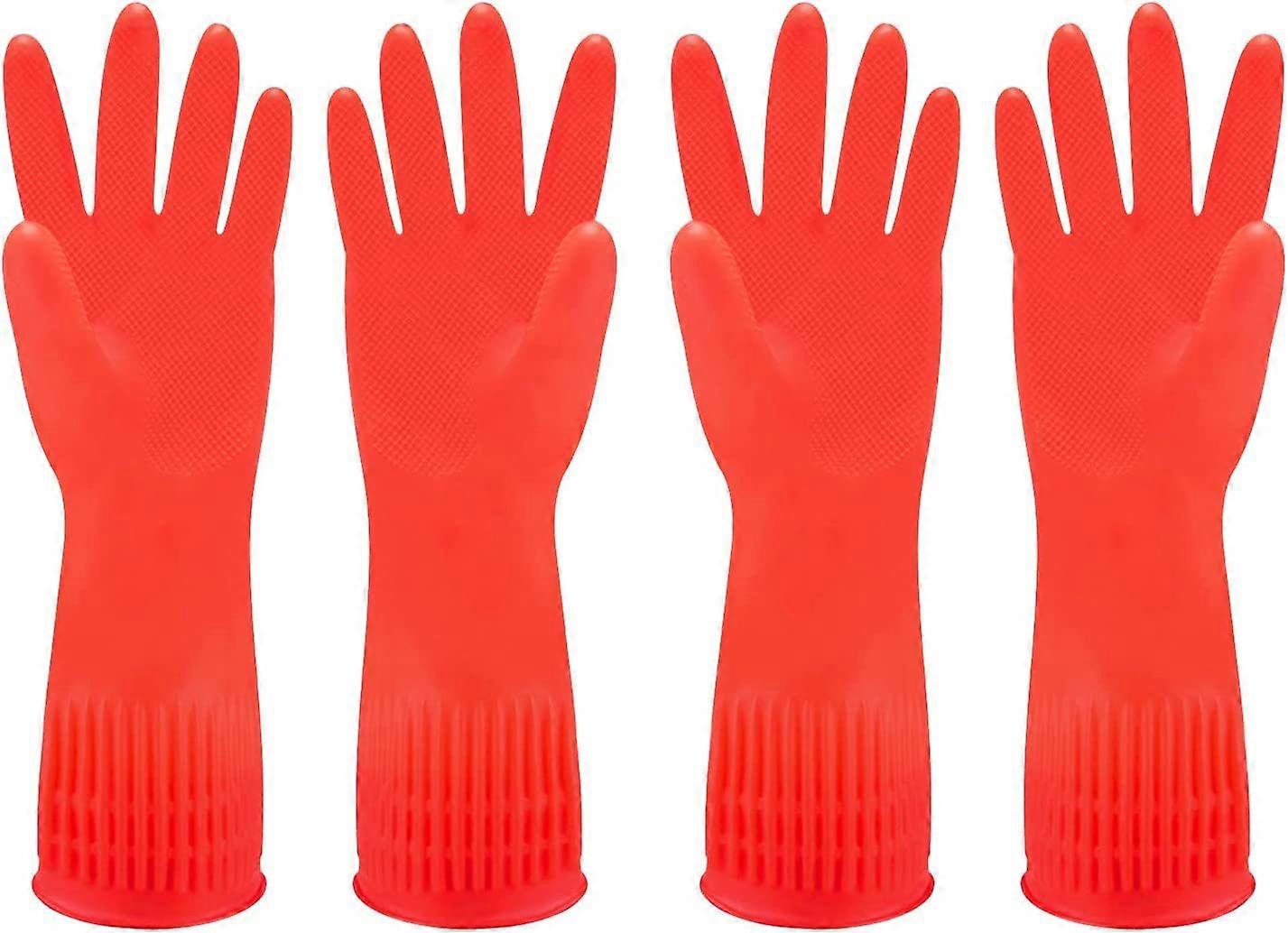 Rubber Dishwash Gloves  2 Pairs(S,Orange)
