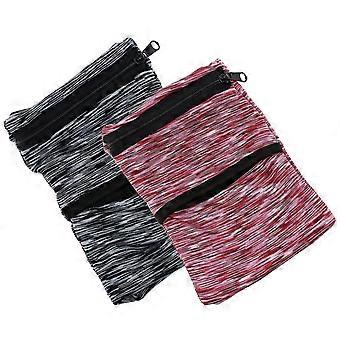 Wrist Wrap Wallet Absorbent Sweatbands Pouch Store Key Id Cards( Black+red)(2pcs)