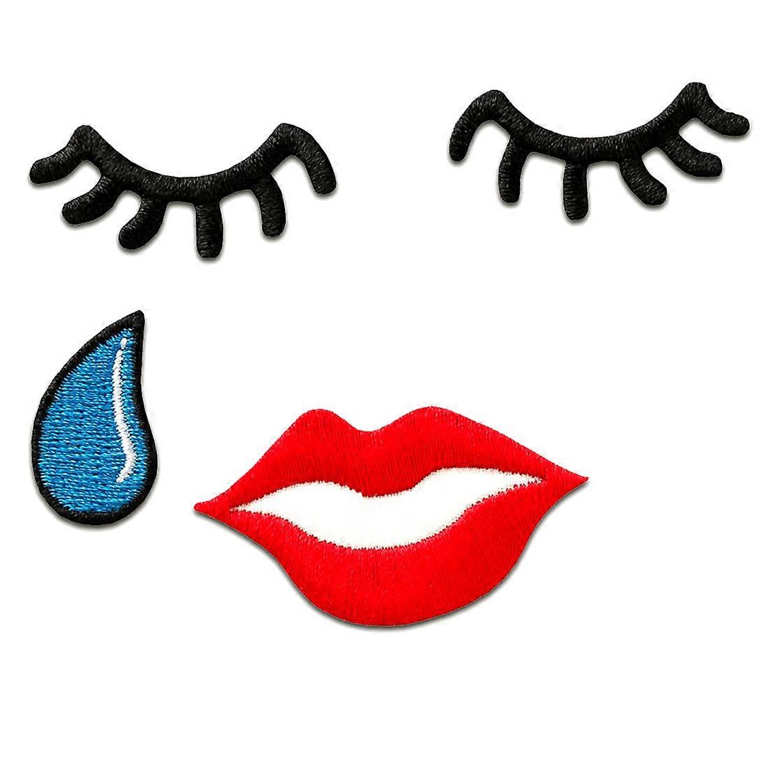 Patch / iron-on patch - Set face with teardrop - red/blue - various sizes - patch