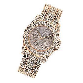 Relógio feminino Stone Quartz com liga de ouro rosa e vidro para uso decorativo.