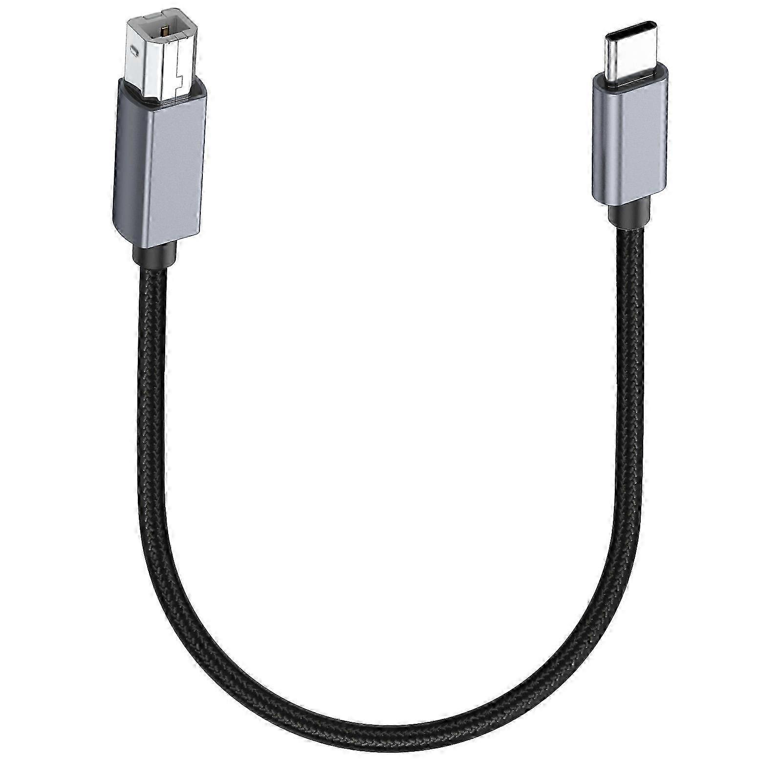0.3m USB B to USB C Printer Cable Nylon Cord Compatible with MIDI Keyboard DAC DJ Controller