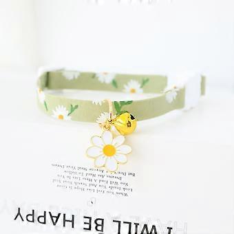 Set mit 2 Katzenhalsbändern aus Baumwolle mit Glöckchen, gelben und grünen Blumenanhängern, hübschen Katzenhalsbändern, Kätzchenhalsbändern.