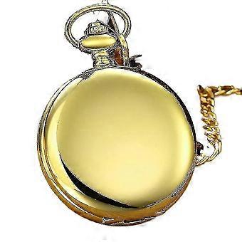 1pc Gold Glossy Single Open Digital Mechanical Pocket Watch With Chain, Classic Vintage Best Gift