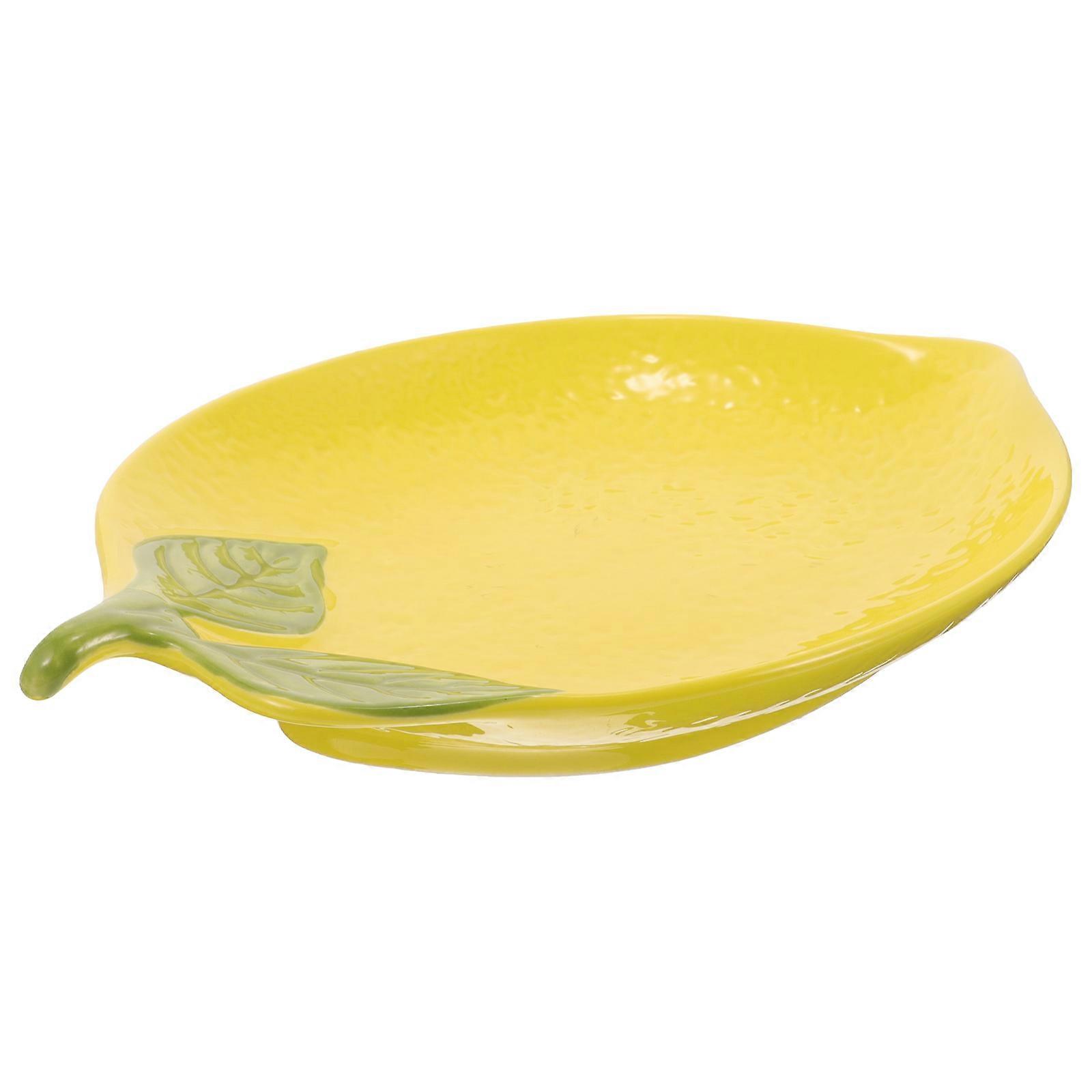 Ceramic Dish Lemon Shaped for Dessert Serving Yellow Plate
