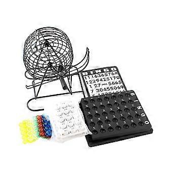 Black Bingo Game Set with 75 Balls, Manual Shaker Machine, Reusable Cards & Tray, Classic Family Party Game for All Ages