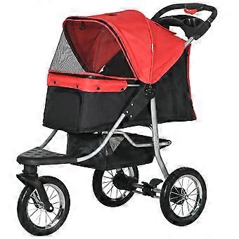Foldable 3-Wheel Pet Stroller for Dogs & Cats, Oxford Red/Black, 109.5 x 54.5 x 106.5 cm