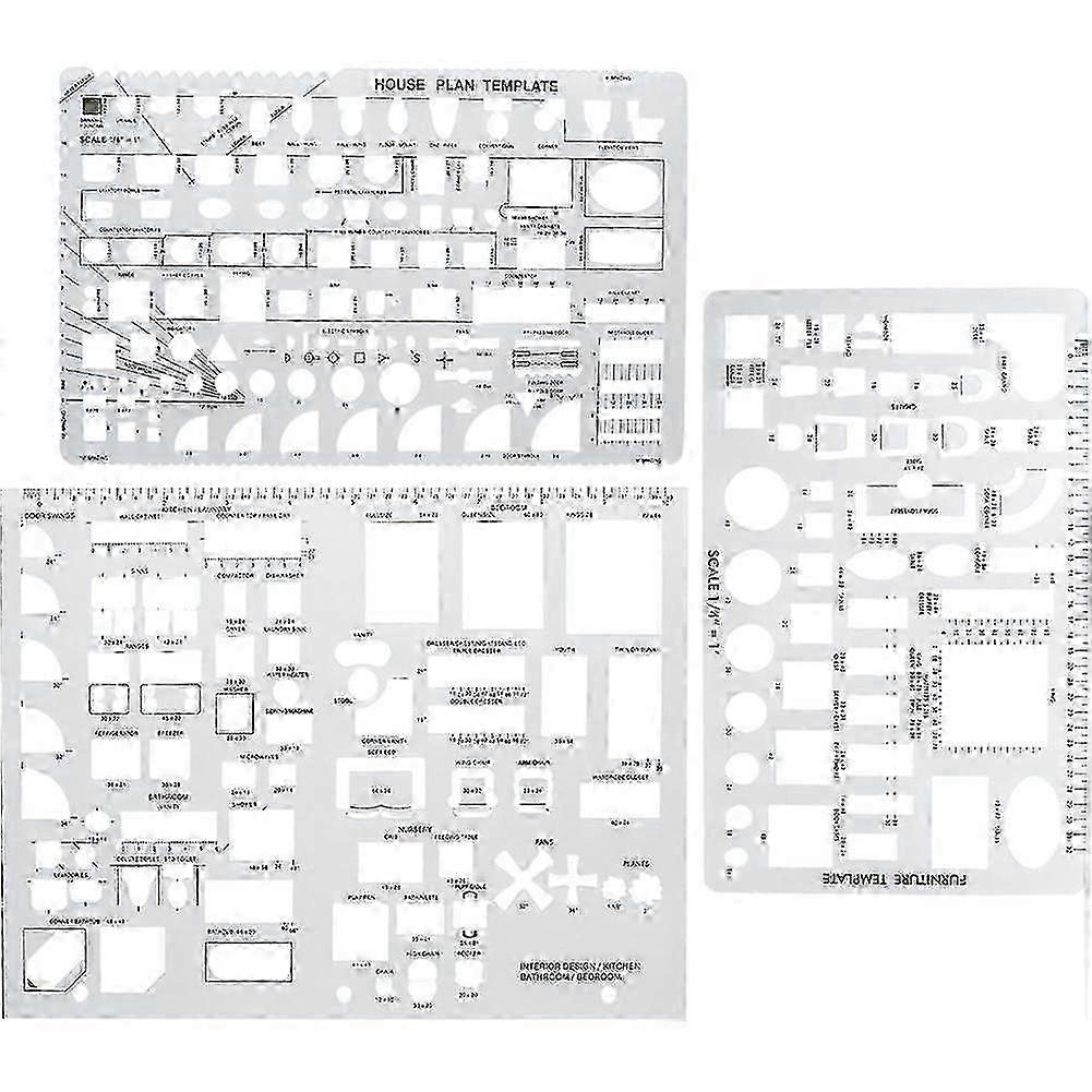 3PCS Templates Architectural Drafting Tools, Reusable Stencils compatible with Drawing & Drawing Tools