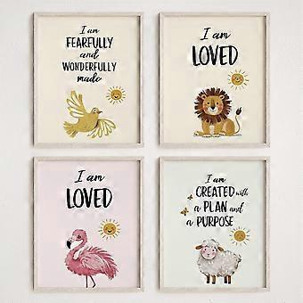 seersillus 4Pcs Kids Nursery Bible Verses Scripture Wall Art Decor, Inspirational Children Christian Gifts- Unframed 810inches