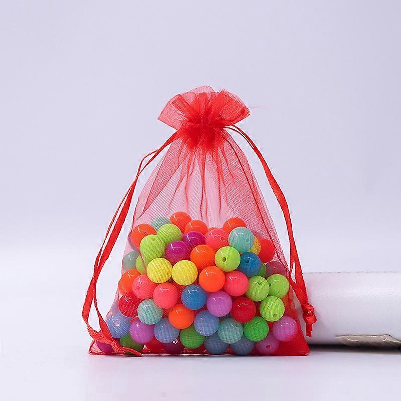 100pcs Rectangle Organza Drawstring Bags Red 15x10cm