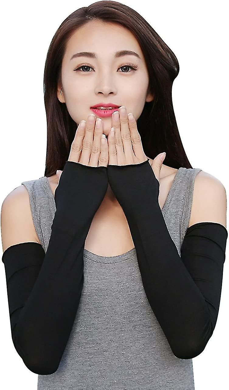 女士户外防晒软长袖无指手套