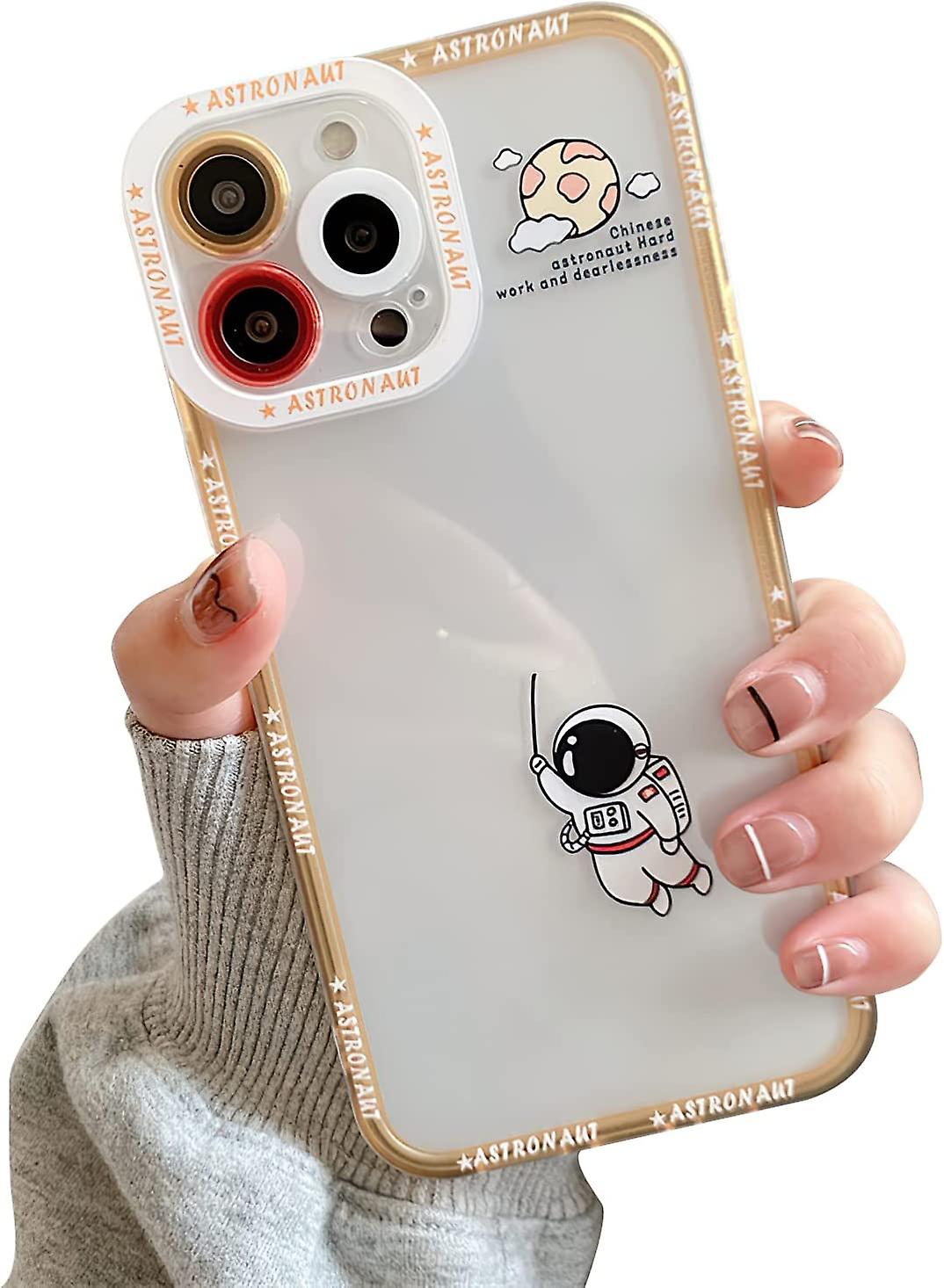 Compatível com iPhone 13 Pro Max Astronaut Case Mulheres Meninas Clear Case Proteção de Lente de Câmera Capa de Letras Protetoras de Silicone Macio para iPhone 13 Pro