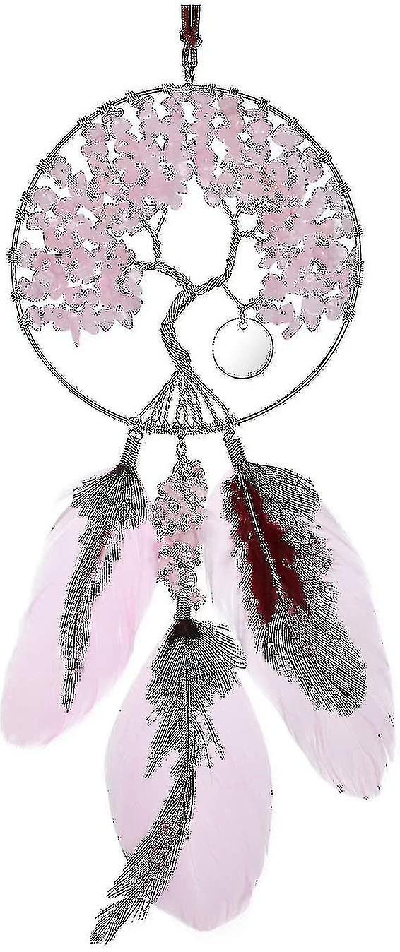 Dream Catcher Tree Of Life Hanging Decoration Rose Quartz Healing Crystals Pink Dreamcatcher-meili