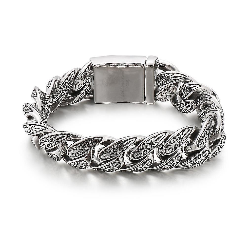 Retro Aging Titanium Steel Bracelet With Flower Patterns