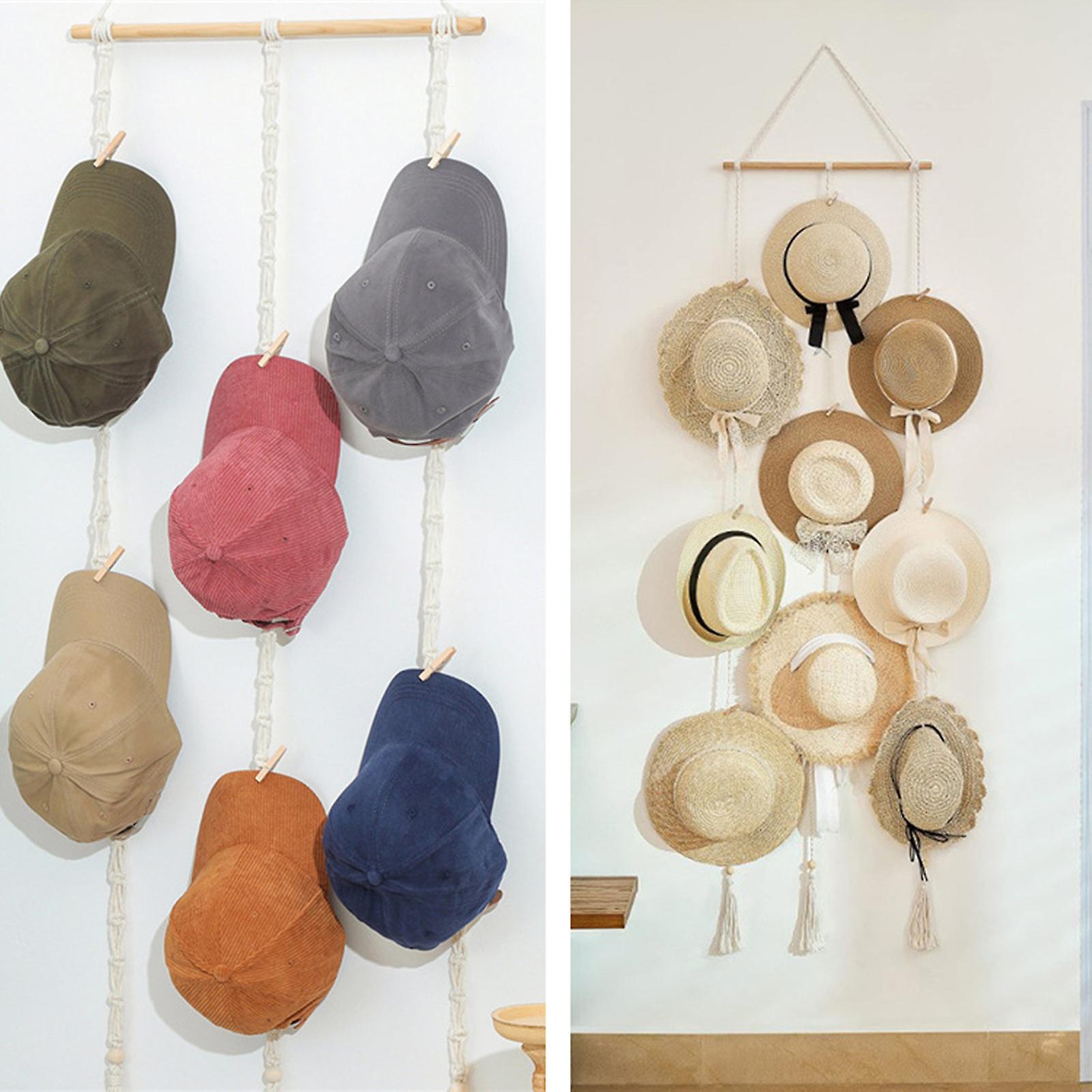 Hanging Macrame Cotton Cord Hat Rack Finely Woven Flexible Hat Organizer For Displaying Wide Brimmed Hat