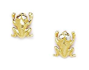 14k Yellow Gold Cubic Zirconia Frog Shaped Screw Back Earrings 7x6mm Stud Earring for Women