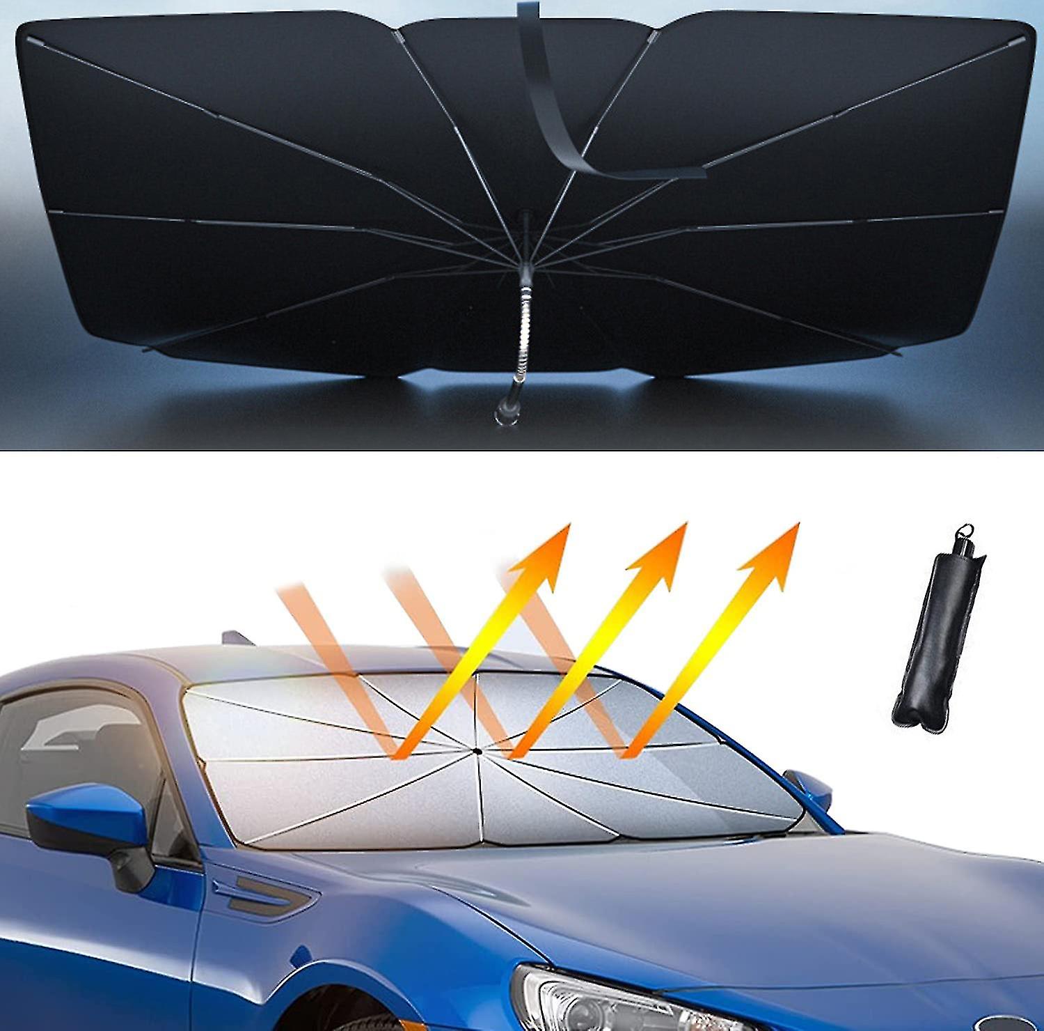 Car Windshield Sun Shade Umbrella Foldable Visor Cover With Bendable Handle