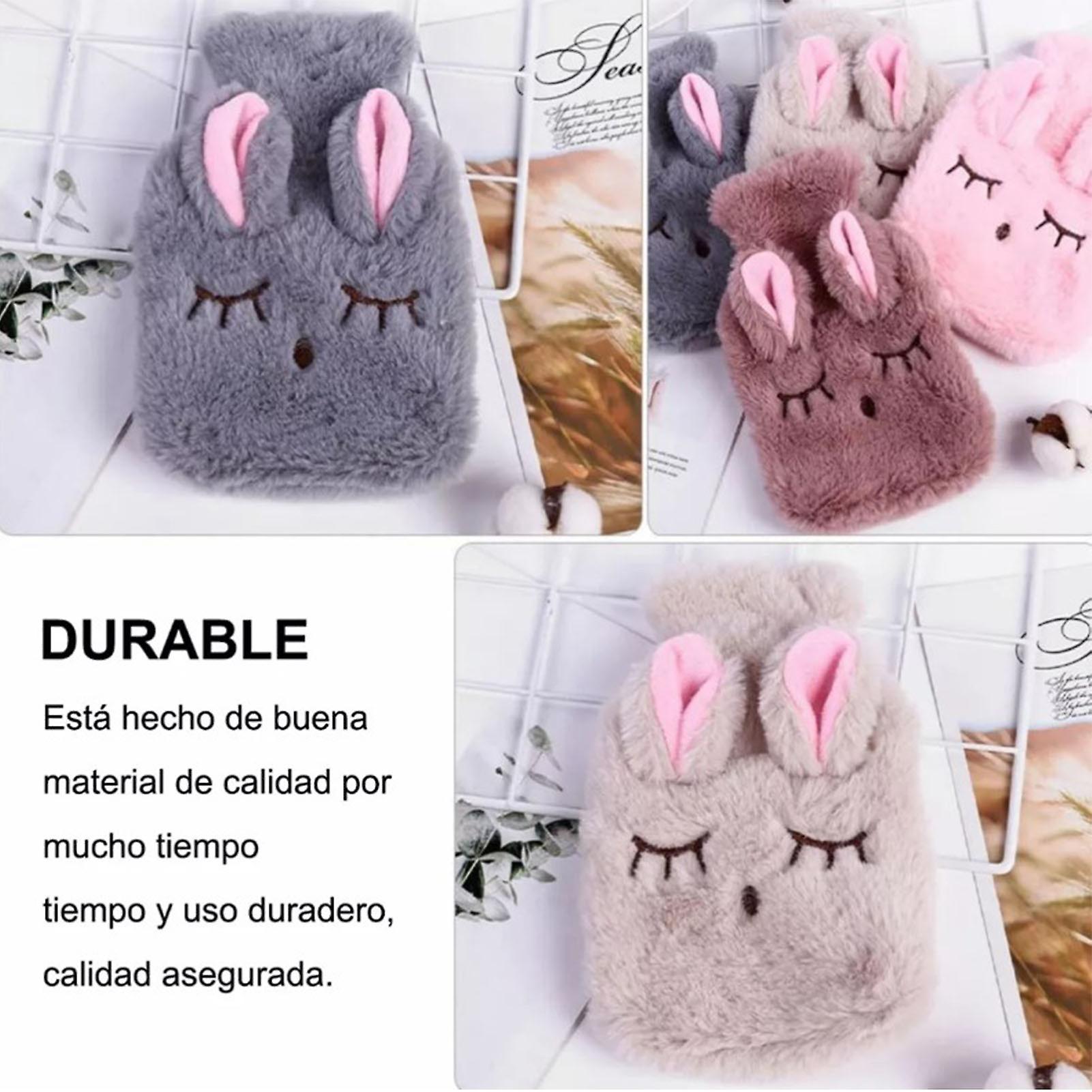 Hot Water Bottle Explosion Proof Prevent Scald Detachable Rabbit Pattern Plush Cover Hot Water Bag Grey 