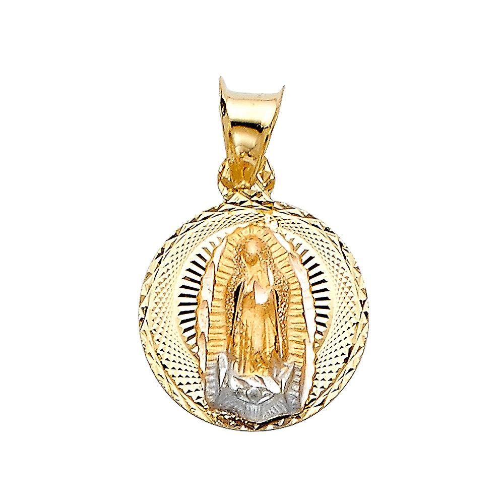 Collier pendentif religieux en or jaune 14 carats, métal fin estampé, pendentif 12 x 15 mm pour femme - 1,1 gramme