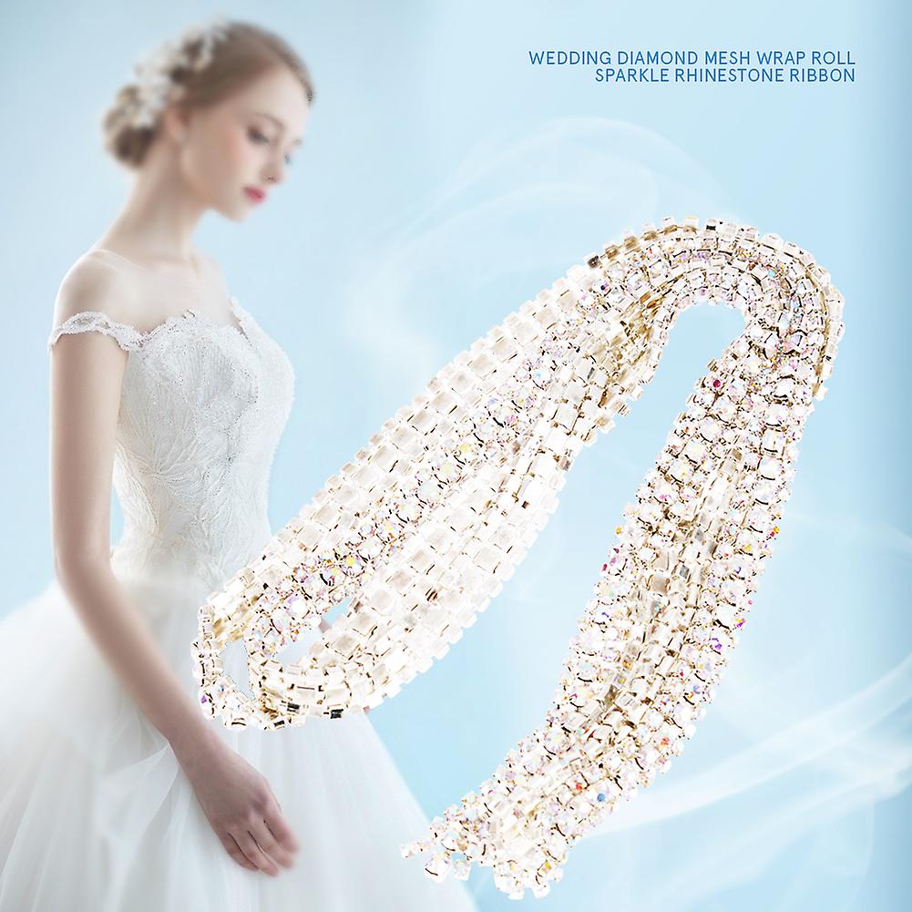 DIY 3 Rows Silver Diamond Mesh Wrap Roll 95x1cm Rhinestones