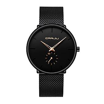CRRJU Quartz Watch - Anologue Luxury Movement for Men and Women - Black-Gold