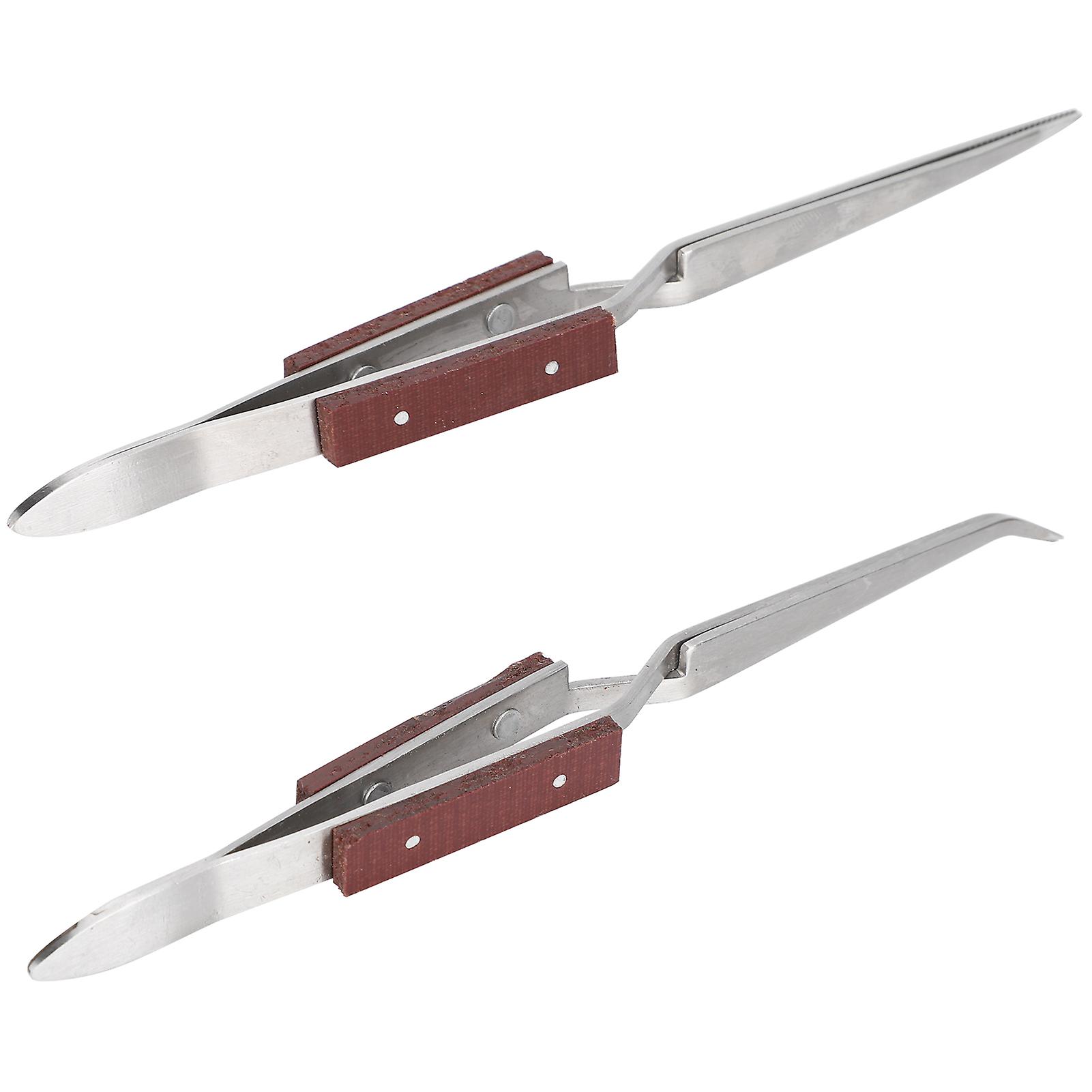 2 Pcs Jewelry Soldering Tweezers Fixed Straight and Curved Tip DIY Tool