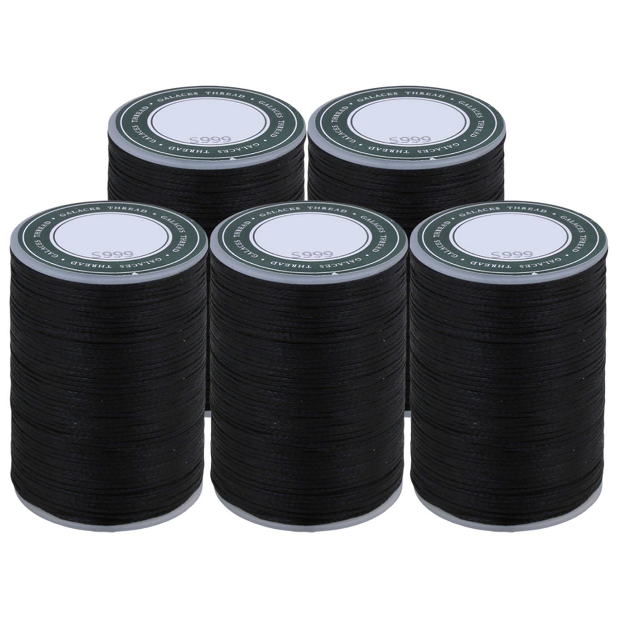 5 x Black Waxed Flat Polyester Cord Leather Sewing Thread Cord 78m 0.8MM