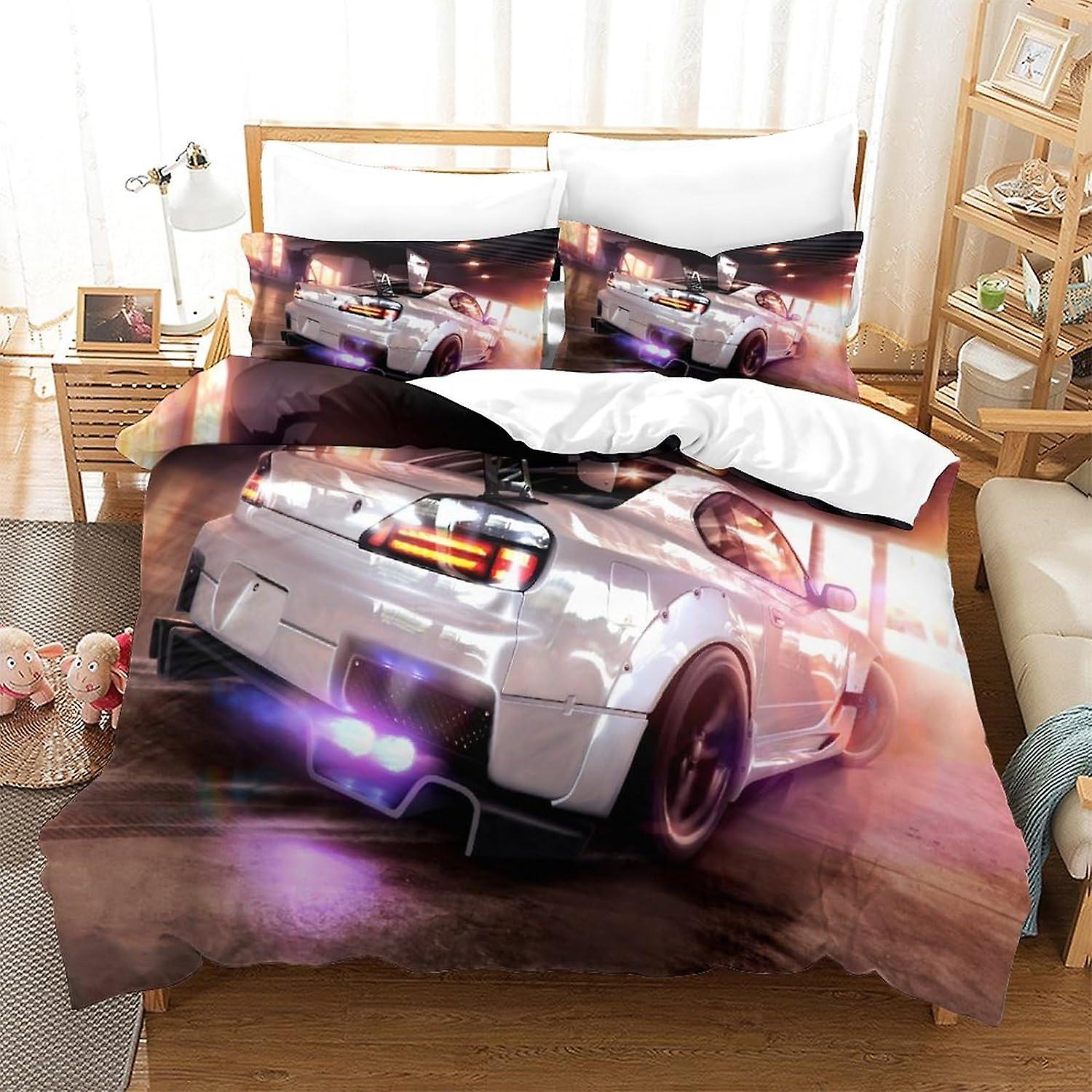 Bil Drifting Sängkläder Set 3D Aurace Påslakan Set, Mjuk 100% Mikrofiber Säng Set 3PCS, Tryck Singel Dubbel King Size Mikrofiber Påslakan Set med P