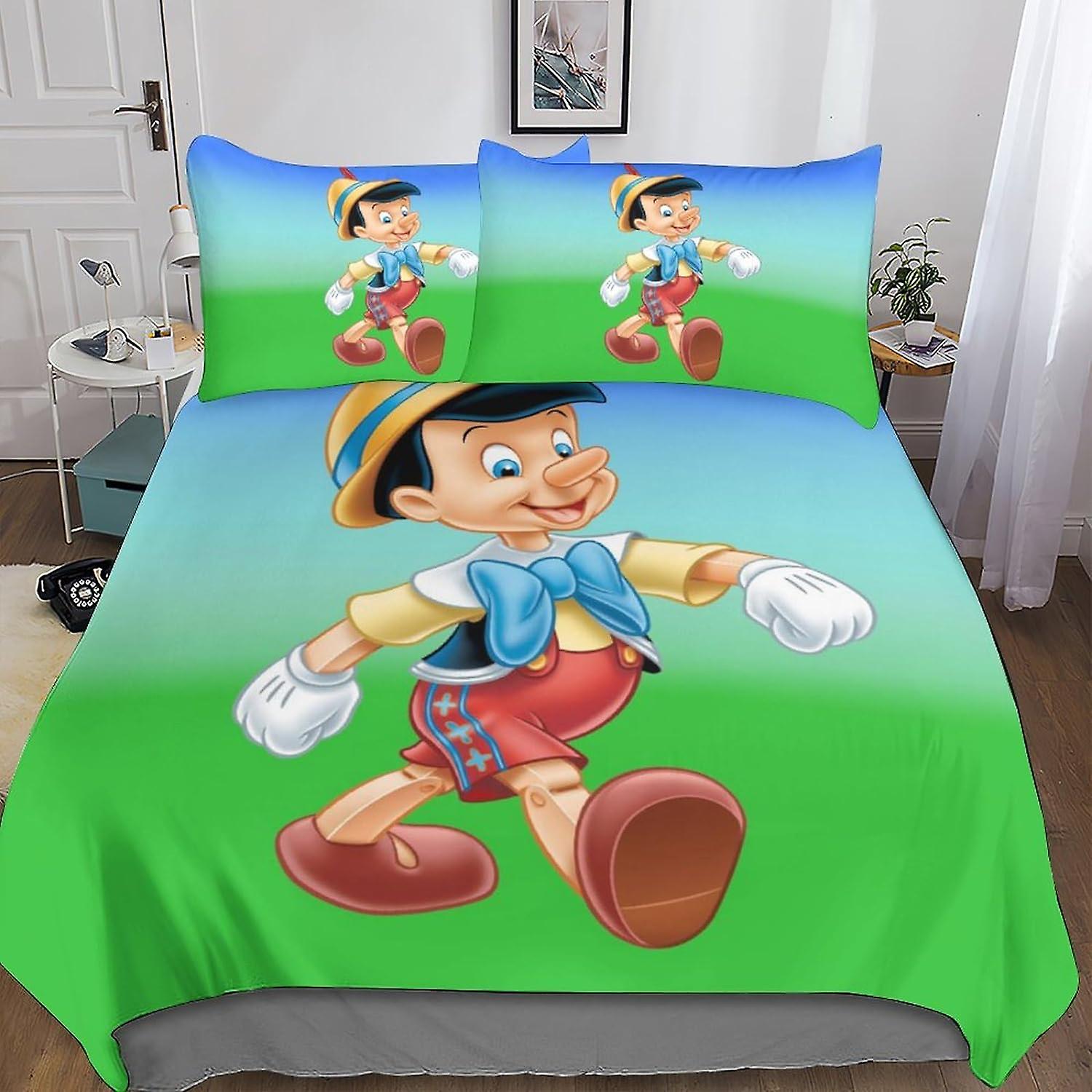 بينوكيو لحاف غطاء مجموعة، 3D لطيف أنيمي لحاف غطاء الفراش مجموعة مع وسادات، لينة ستوكات للبالغين المراهقين الاطفال 3 قطع