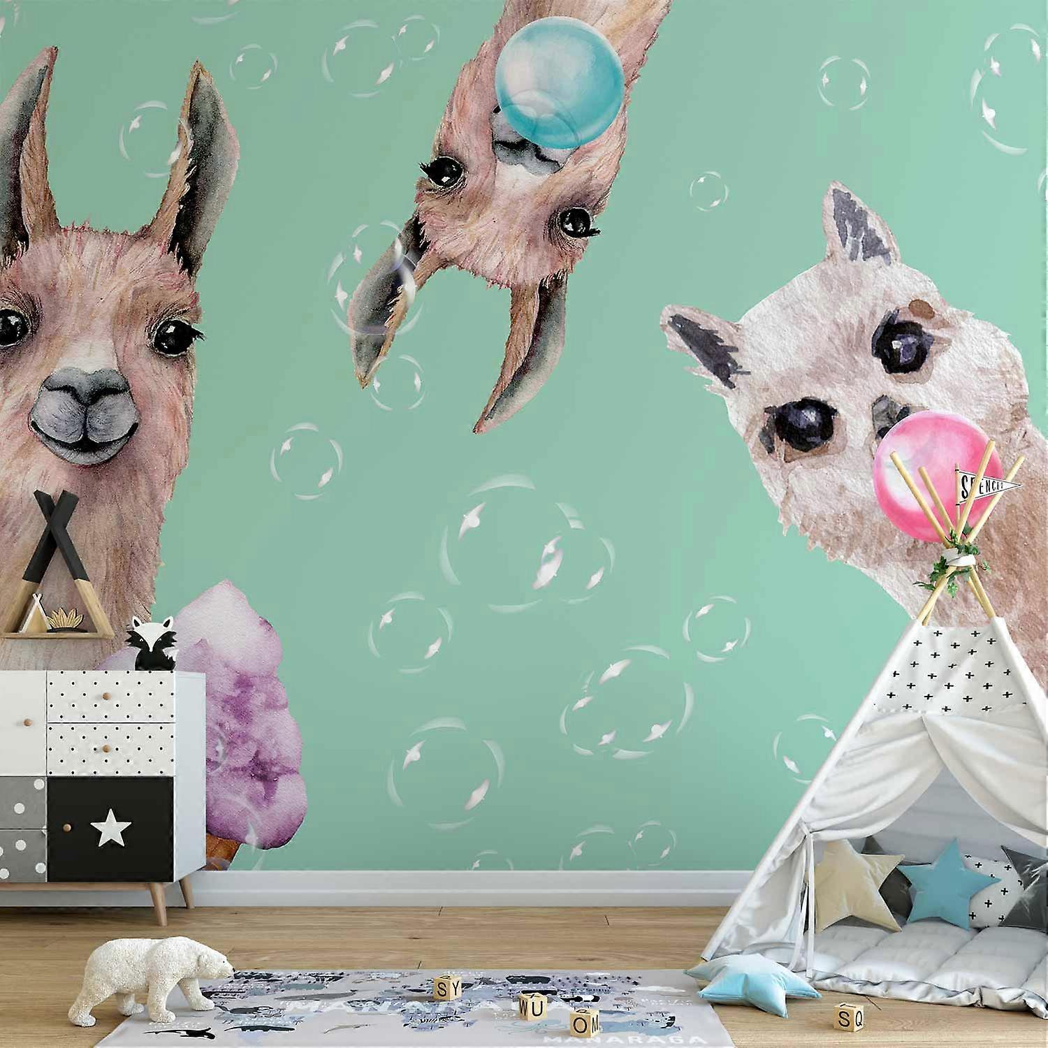 Zelfklevende muurschildering - Crazy Lama's