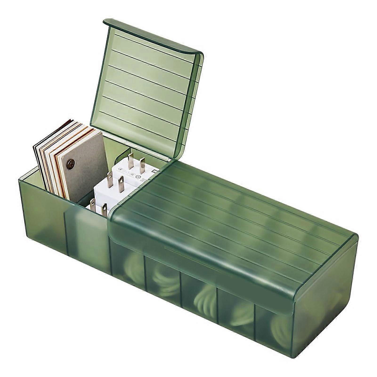 Data Cable Storage Box Multi Compartments Desktop Charging Cord Case With Lid For Jewelery Earphone Watch Dark Green