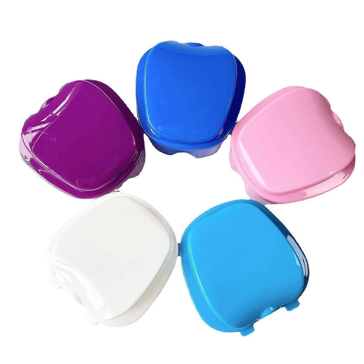 5 PCS Denture Bath Box Cup Container Case, Complete Clean Care for Dentures, Clear Braces, False Tee